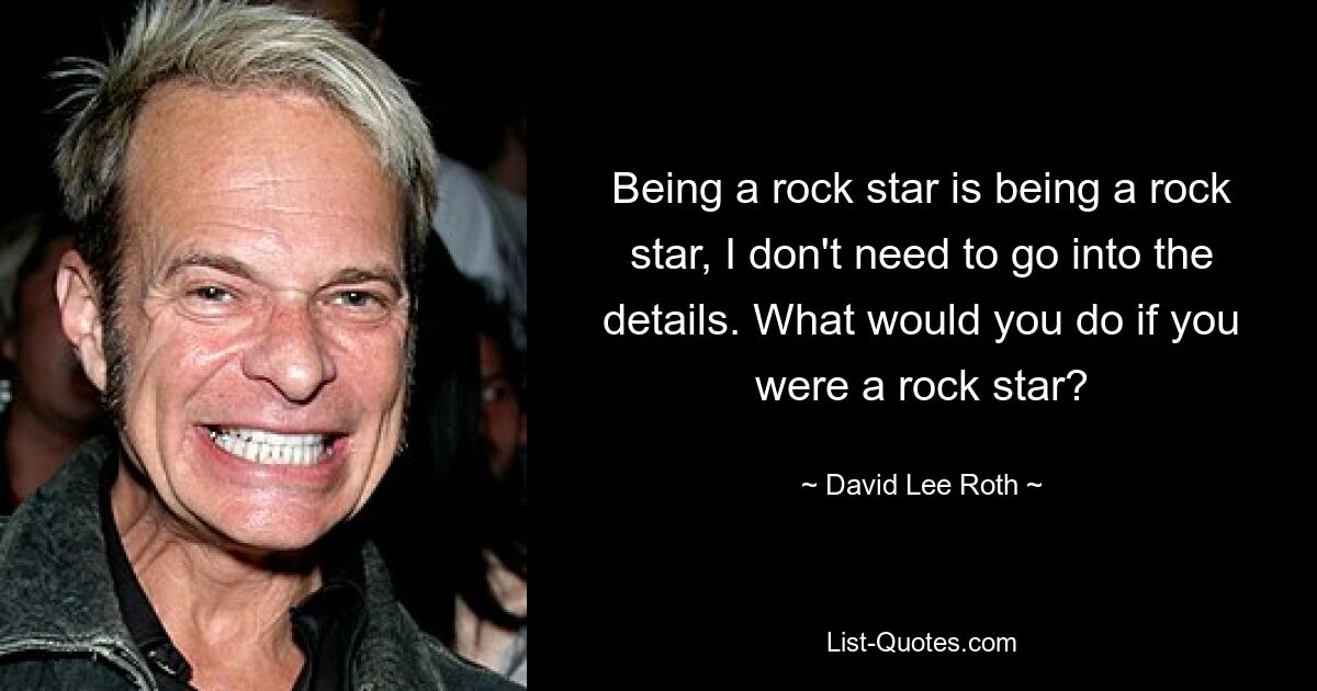 Being a rock star is being a rock star, I don't need to go into the details. What would you do if you were a rock star? — © David Lee Roth