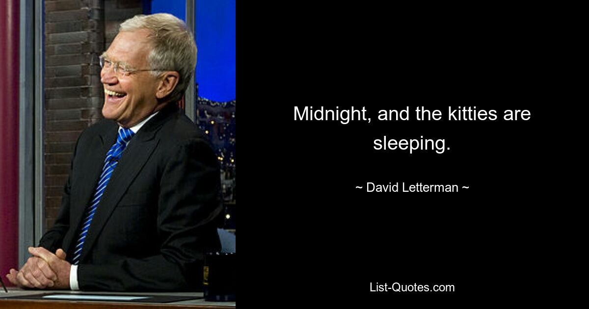 Midnight, and the kitties are sleeping. — © David Letterman