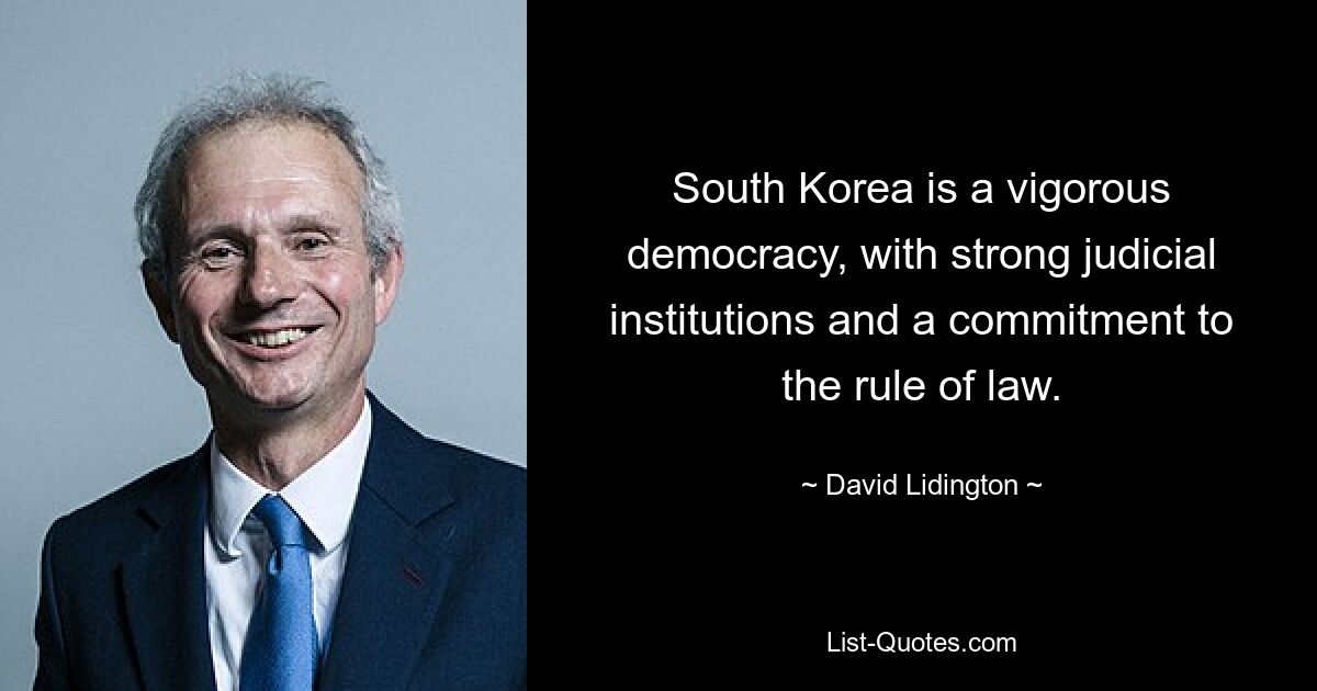 South Korea is a vigorous democracy, with strong judicial institutions and a commitment to the rule of law. — © David Lidington