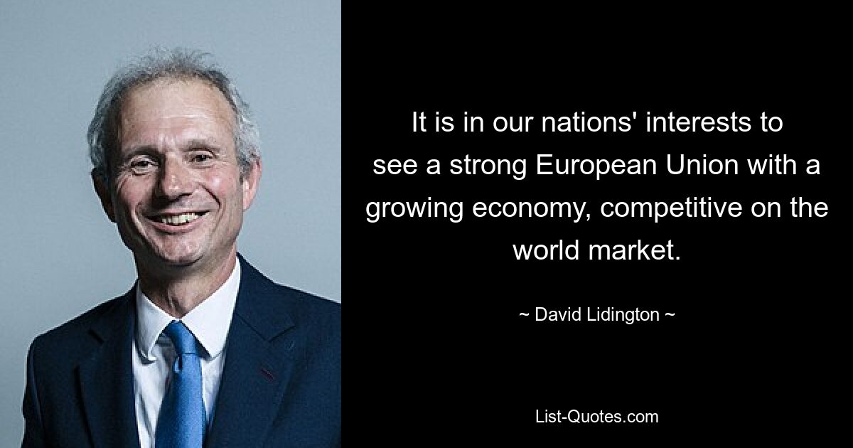 It is in our nations' interests to see a strong European Union with a growing economy, competitive on the world market. — © David Lidington