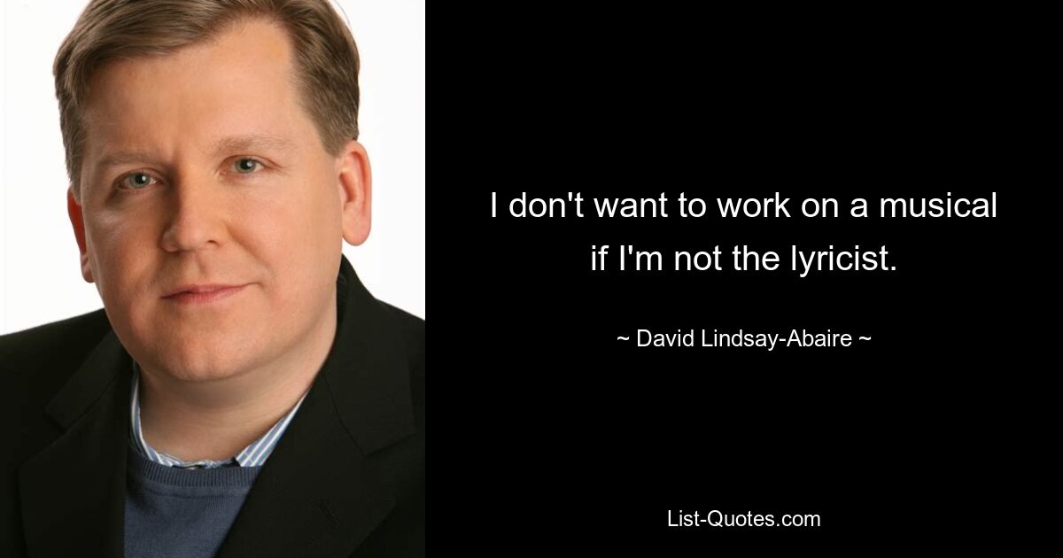 I don't want to work on a musical if I'm not the lyricist. — © David Lindsay-Abaire