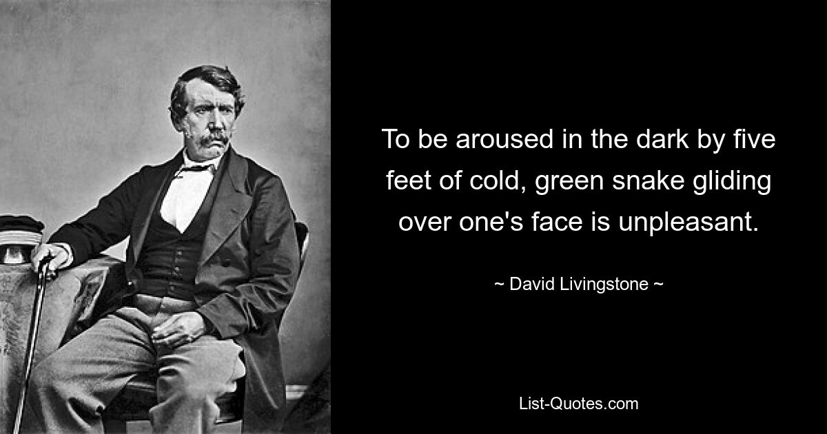 To be aroused in the dark by five feet of cold, green snake gliding over one's face is unpleasant. — © David Livingstone