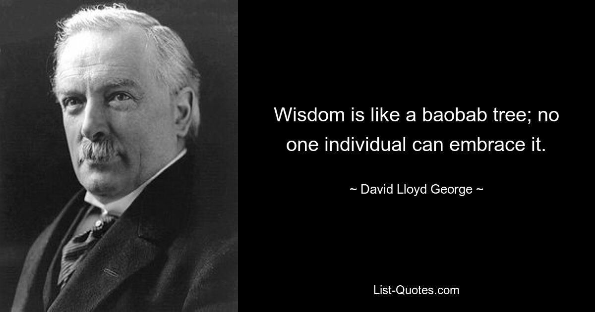 Wisdom is like a baobab tree; no one individual can embrace it. — © David Lloyd George