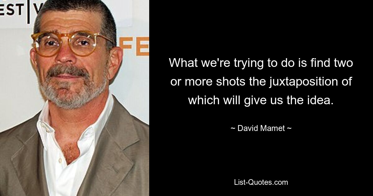 What we're trying to do is find two or more shots the juxtaposition of which will give us the idea. — © David Mamet