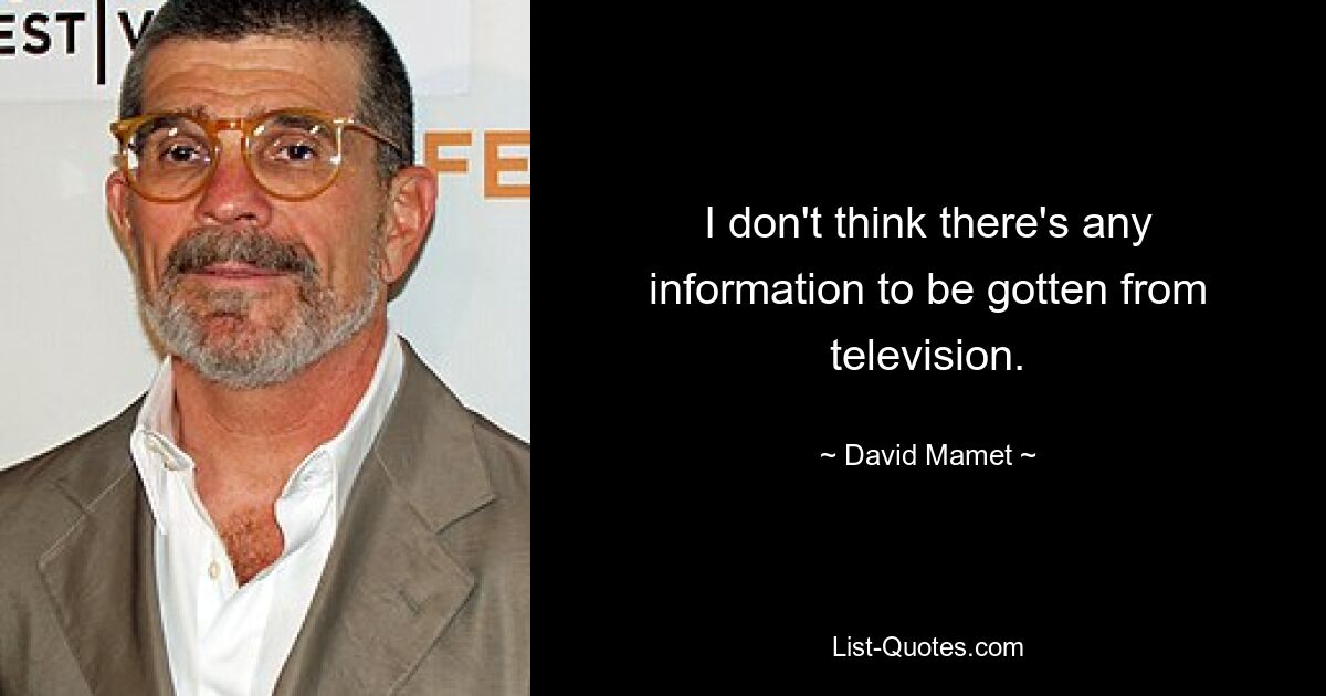 I don't think there's any information to be gotten from television. — © David Mamet