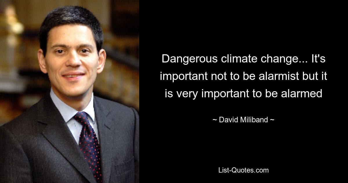 Dangerous climate change... It's important not to be alarmist but it is very important to be alarmed — © David Miliband