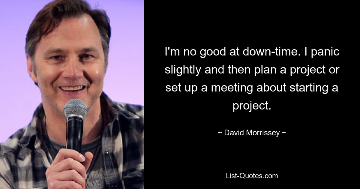 I'm no good at down-time. I panic slightly and then plan a project or set up a meeting about starting a project. — © David Morrissey