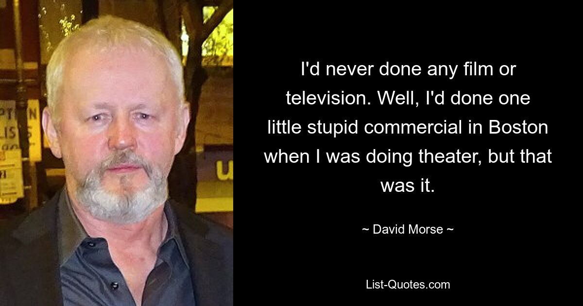 I'd never done any film or television. Well, I'd done one little stupid commercial in Boston when I was doing theater, but that was it. — © David Morse