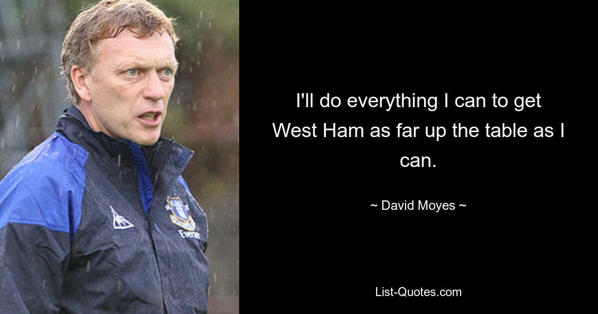 I'll do everything I can to get West Ham as far up the table as I can. — © David Moyes