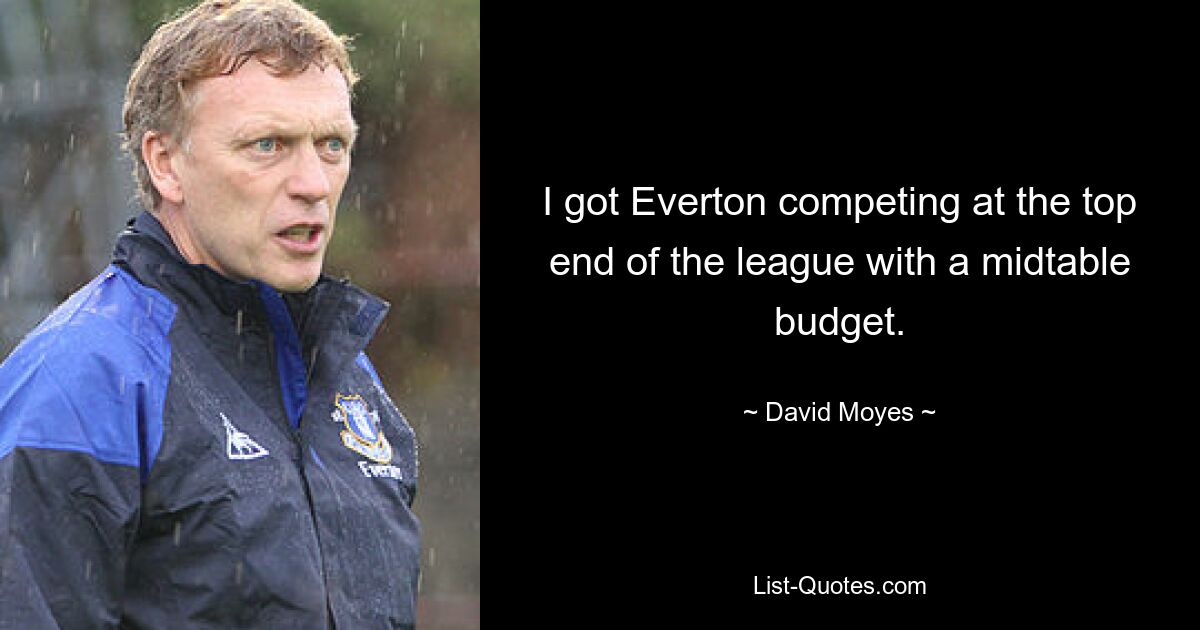 I got Everton competing at the top end of the league with a midtable budget. — © David Moyes