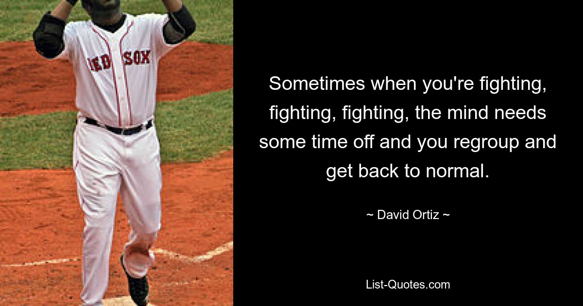 Sometimes when you're fighting, fighting, fighting, the mind needs some time off and you regroup and get back to normal. — © David Ortiz