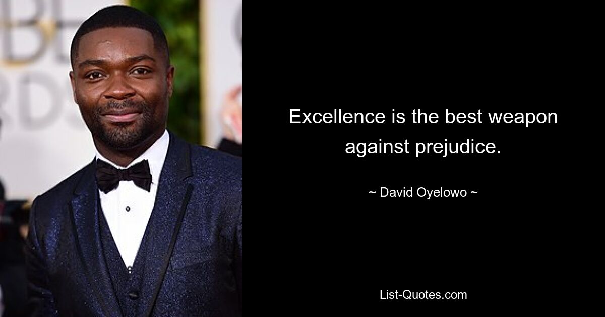 Excellence is the best weapon against prejudice. — © David Oyelowo