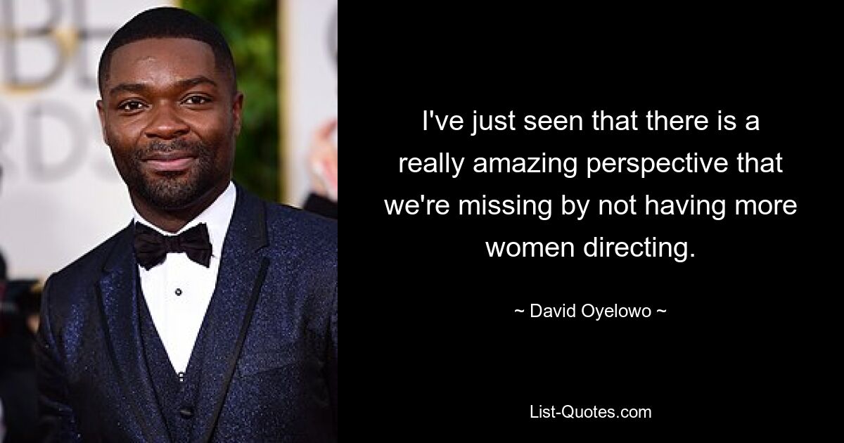 I've just seen that there is a really amazing perspective that we're missing by not having more women directing. — © David Oyelowo