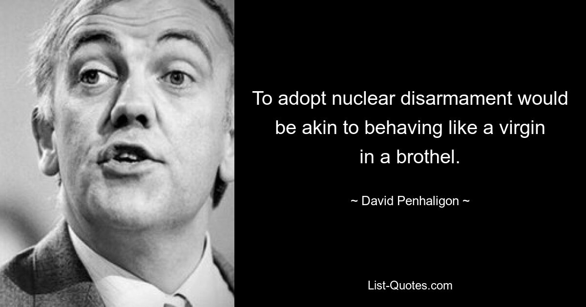 To adopt nuclear disarmament would be akin to behaving like a virgin in a brothel. — © David Penhaligon