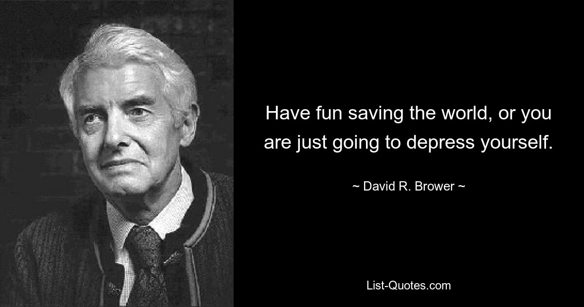 Have fun saving the world, or you are just going to depress yourself. — © David R. Brower