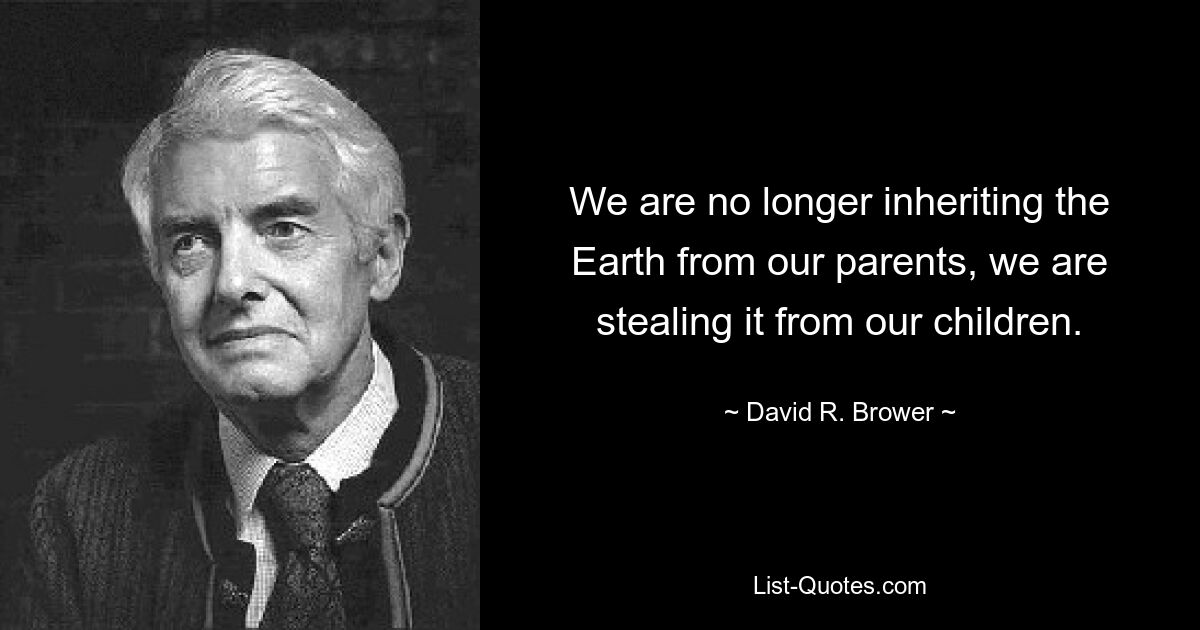 We are no longer inheriting the Earth from our parents, we are stealing it from our children. — © David R. Brower