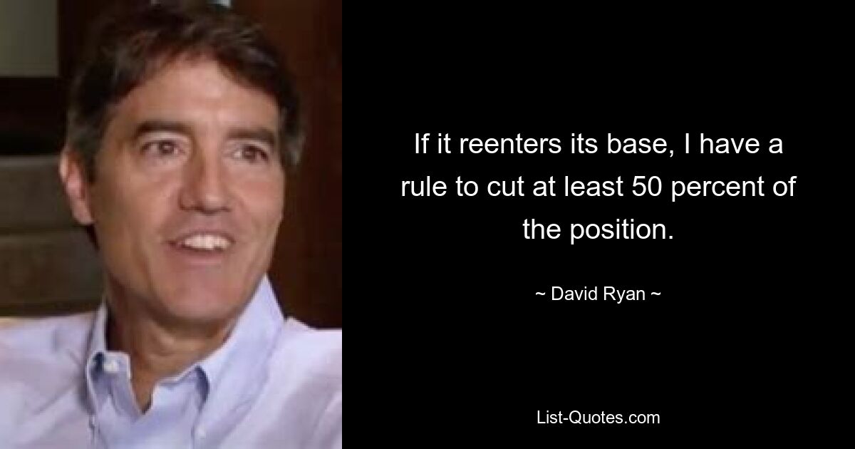 If it reenters its base, I have a rule to cut at least 50 percent of the position. — © David Ryan