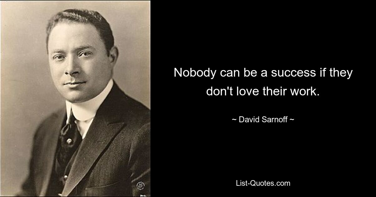 Nobody can be a success if they don't love their work. — © David Sarnoff