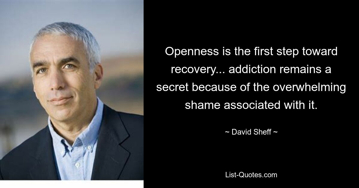 Openness is the first step toward recovery... addiction remains a secret because of the overwhelming shame associated with it. — © David Sheff