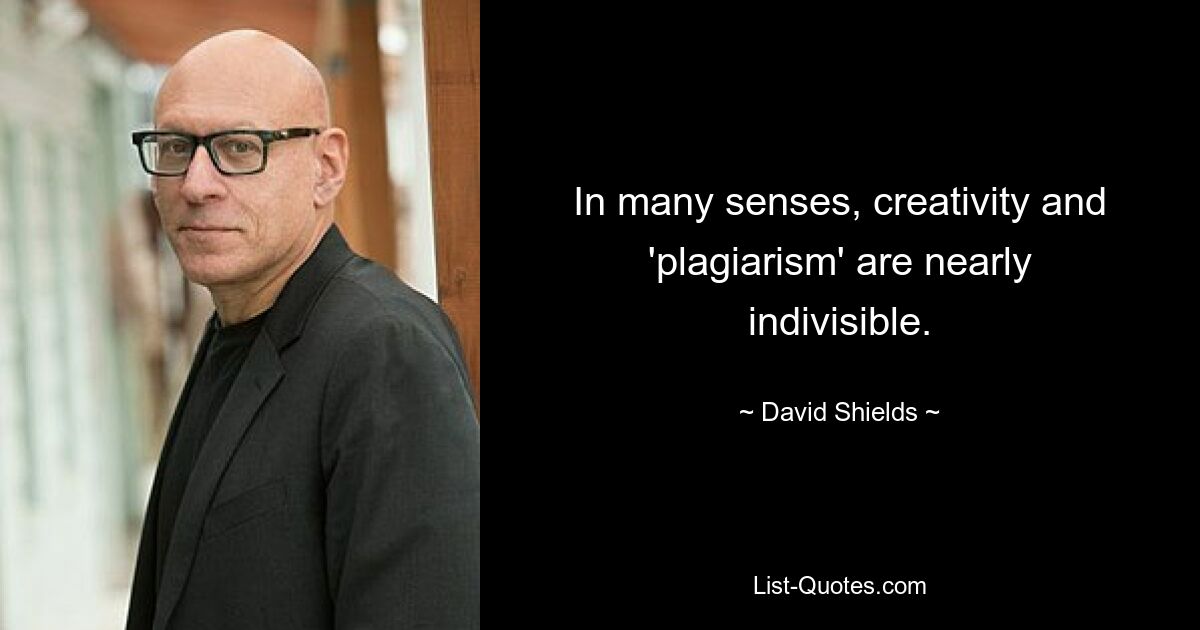 In many senses, creativity and 'plagiarism' are nearly indivisible. — © David Shields