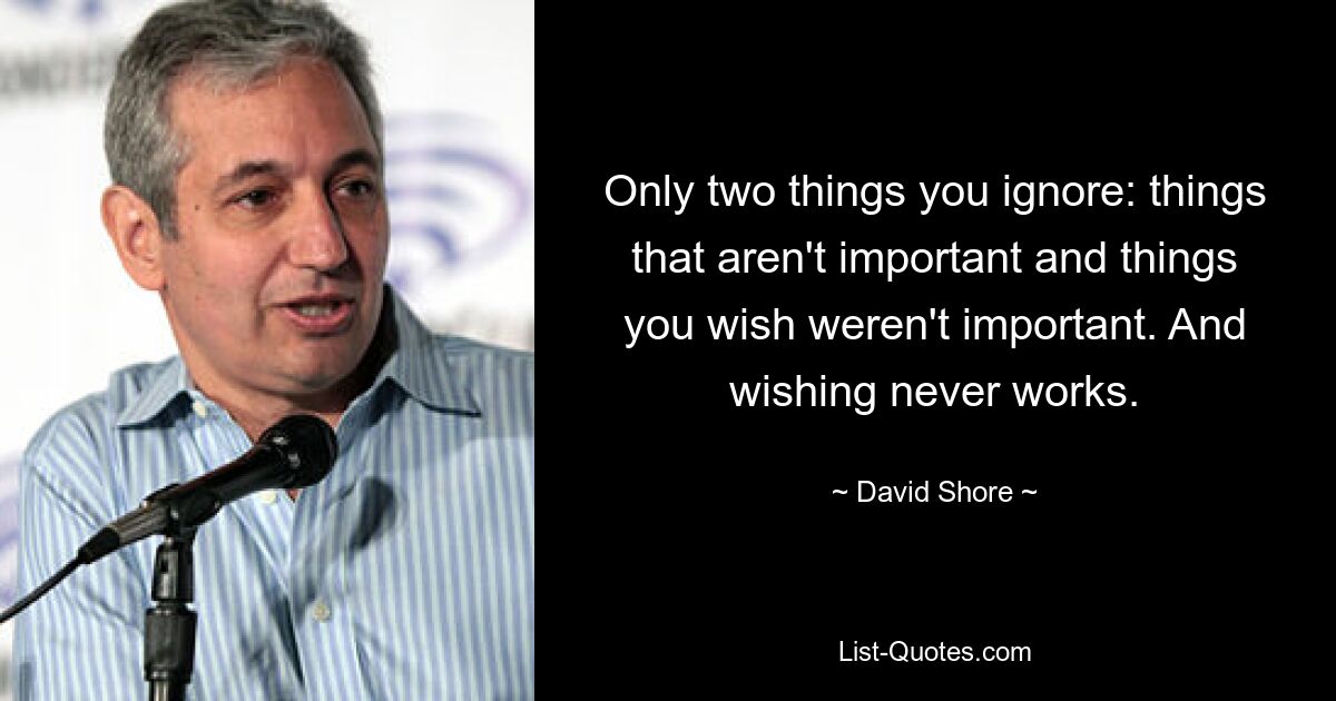 Only two things you ignore: things that aren't important and things you wish weren't important. And wishing never works. — © David Shore