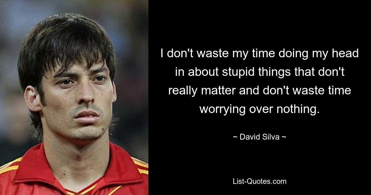 I don't waste my time doing my head in about stupid things that don't really matter and don't waste time worrying over nothing. — © David Silva