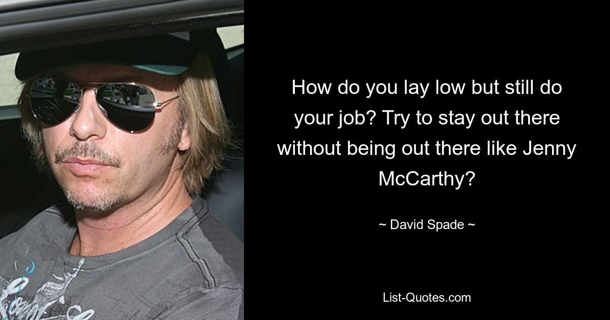 How do you lay low but still do your job? Try to stay out there without being out there like Jenny McCarthy? — © David Spade