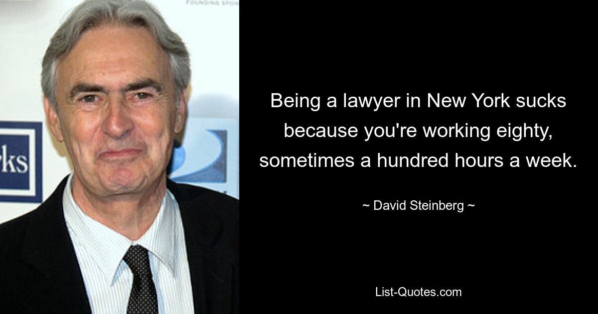 Being a lawyer in New York sucks because you're working eighty, sometimes a hundred hours a week. — © David Steinberg