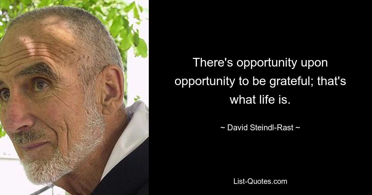 There's opportunity upon opportunity to be grateful; that's what life is. — © David Steindl-Rast