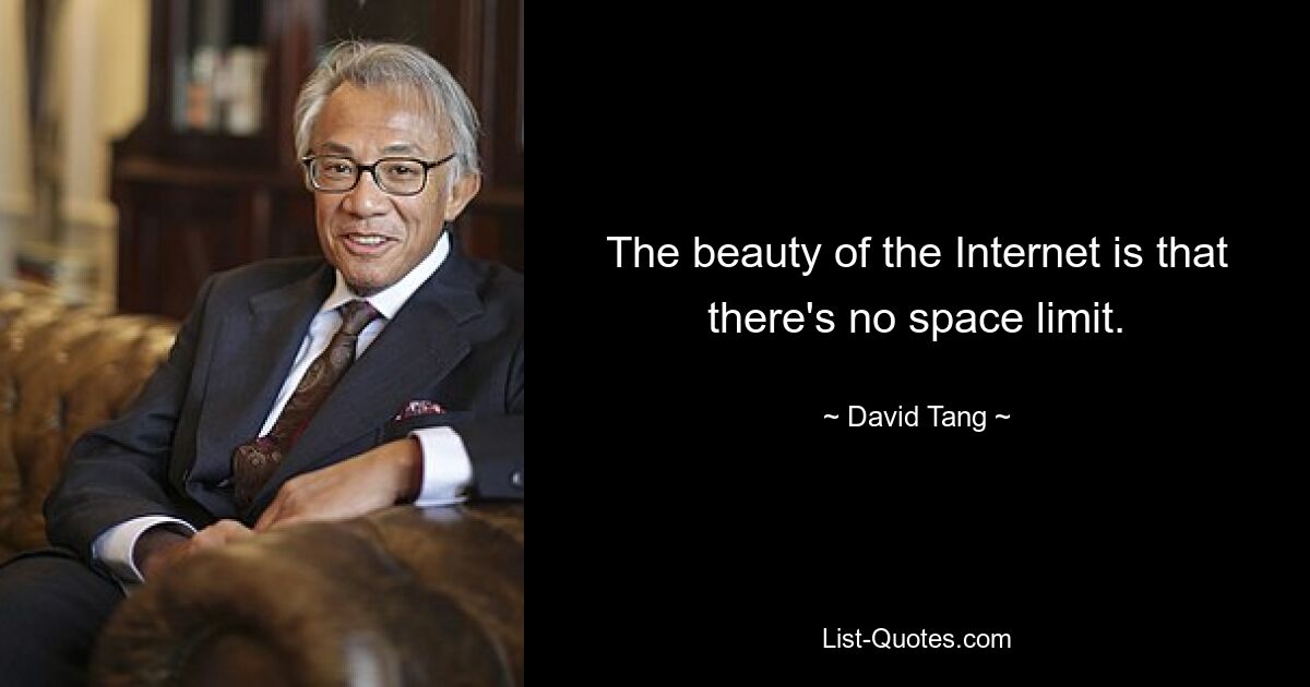 The beauty of the Internet is that there's no space limit. — © David Tang