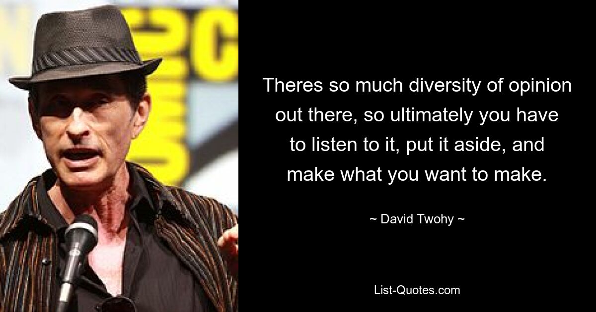 Theres so much diversity of opinion out there, so ultimately you have to listen to it, put it aside, and make what you want to make. — © David Twohy