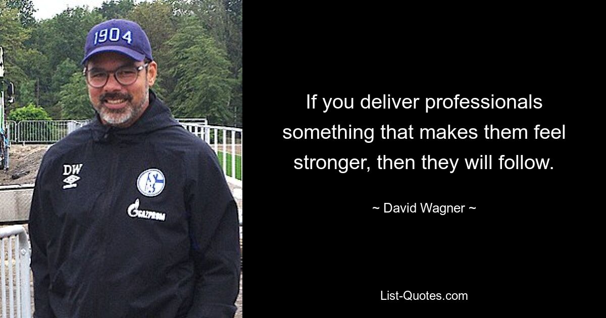 If you deliver professionals something that makes them feel stronger, then they will follow. — © David Wagner