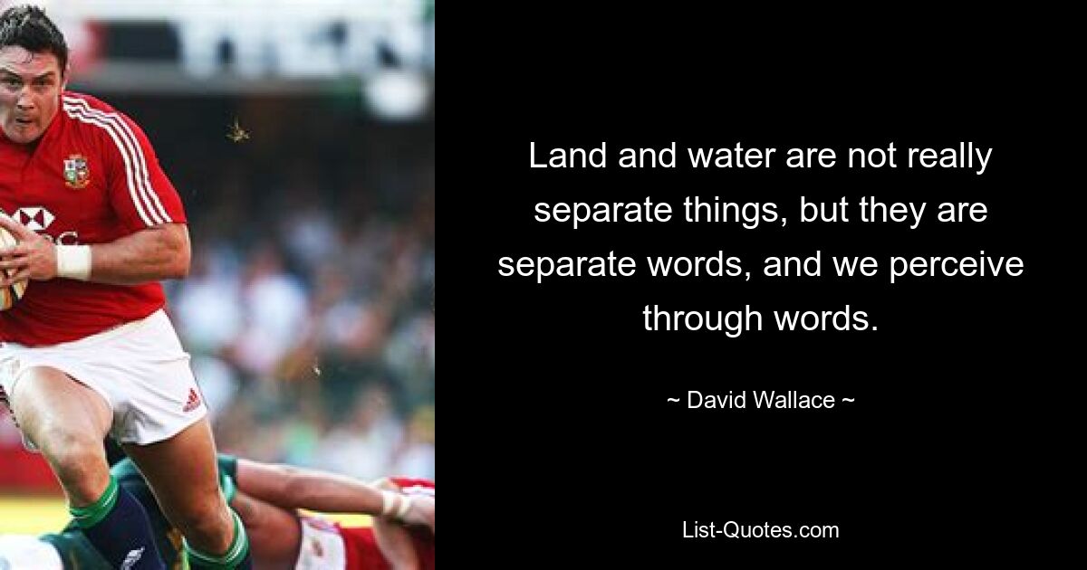 Land and water are not really separate things, but they are separate words, and we perceive through words. — © David Wallace