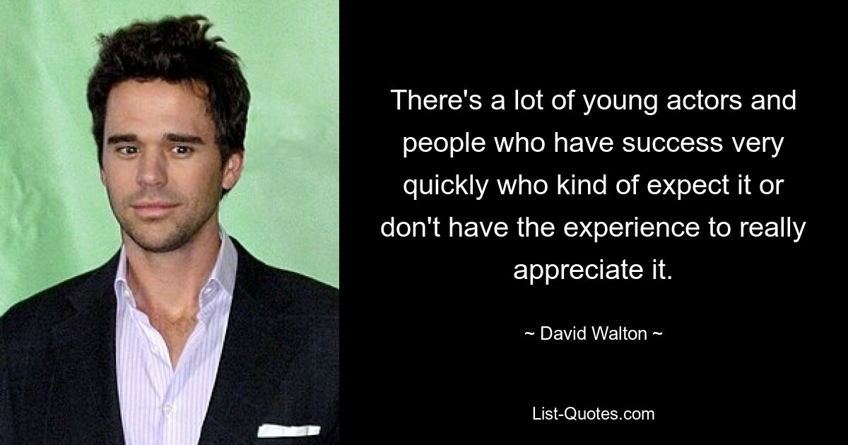 There's a lot of young actors and people who have success very quickly who kind of expect it or don't have the experience to really appreciate it. — © David Walton