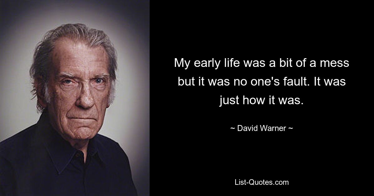 My early life was a bit of a mess but it was no one's fault. It was just how it was. — © David Warner