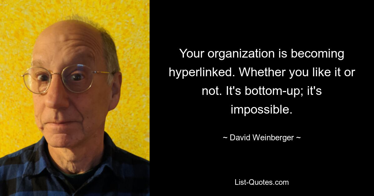 Your organization is becoming hyperlinked. Whether you like it or not. It's bottom-up; it's impossible. — © David Weinberger