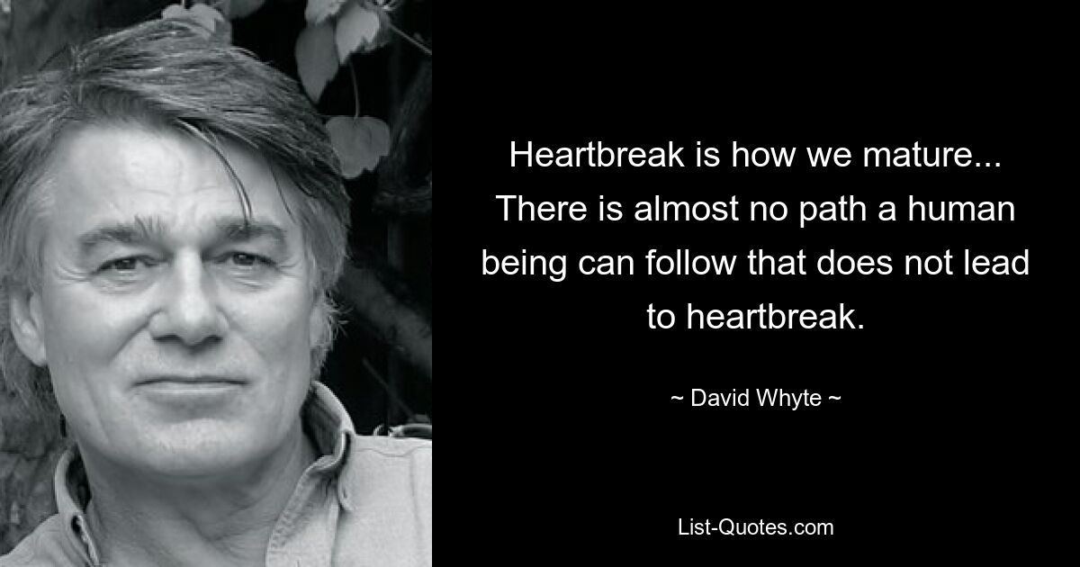 Heartbreak is how we mature... There is almost no path a human being can follow that does not lead to heartbreak. — © David Whyte