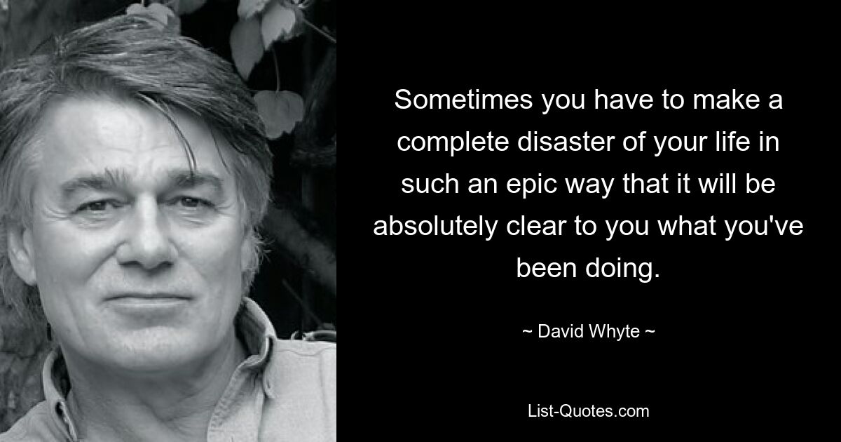 Sometimes you have to make a complete disaster of your life in such an epic way that it will be absolutely clear to you what you've been doing. — © David Whyte