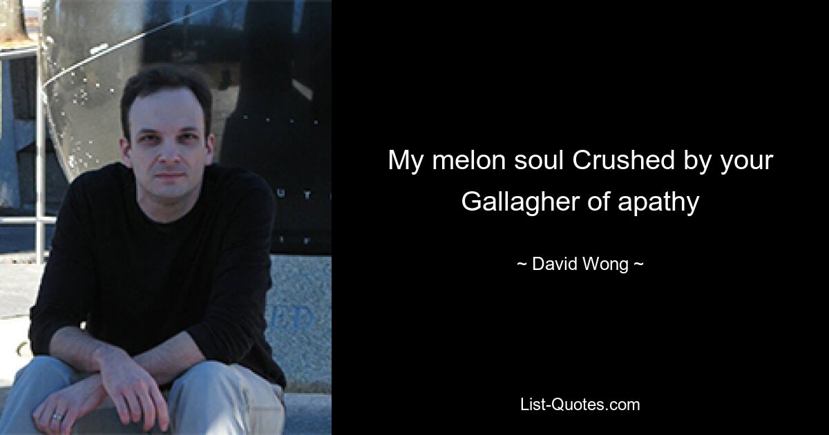 My melon soul Crushed by your Gallagher of apathy — © David Wong