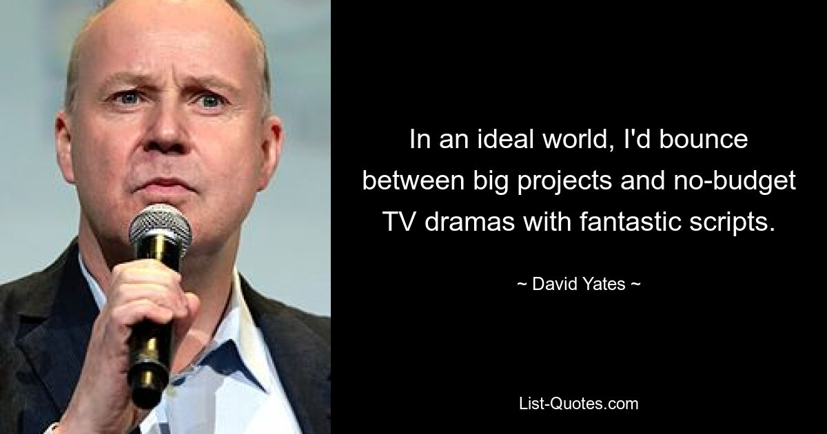 In an ideal world, I'd bounce between big projects and no-budget TV dramas with fantastic scripts. — © David Yates