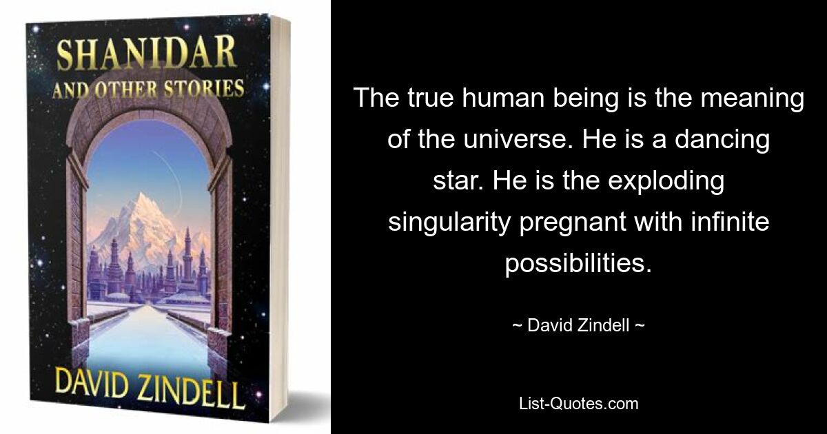 The true human being is the meaning of the universe. He is a dancing star. He is the exploding singularity pregnant with infinite possibilities. — © David Zindell