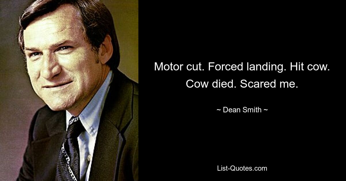 Motor cut. Forced landing. Hit cow. Cow died. Scared me. — © Dean Smith