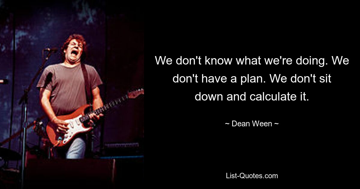 We don't know what we're doing. We don't have a plan. We don't sit down and calculate it. — © Dean Ween