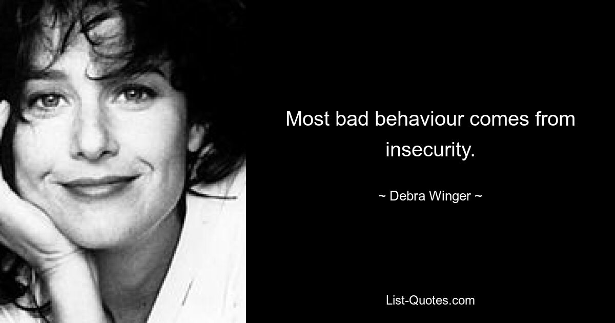 Most bad behaviour comes from insecurity. — © Debra Winger