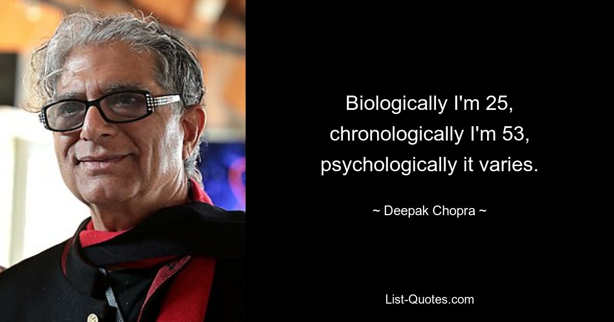 Biologically I'm 25, chronologically I'm 53, psychologically it varies. — © Deepak Chopra