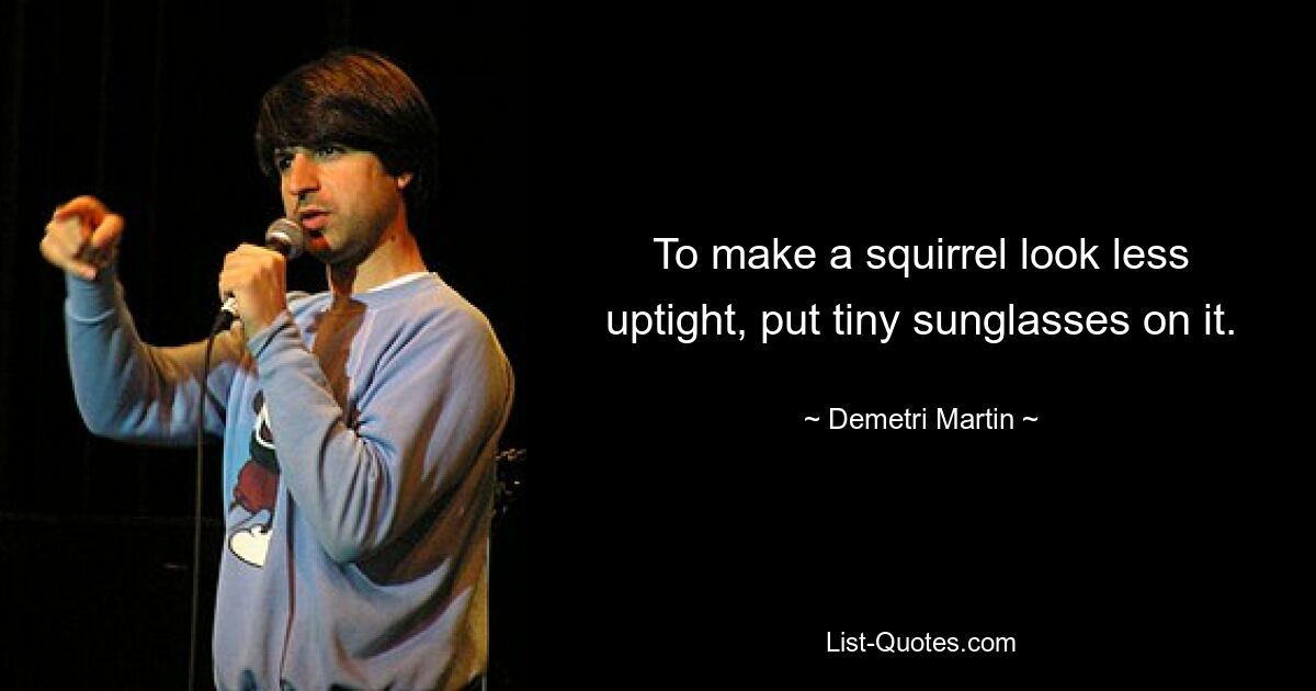 To make a squirrel look less uptight, put tiny sunglasses on it. — © Demetri Martin