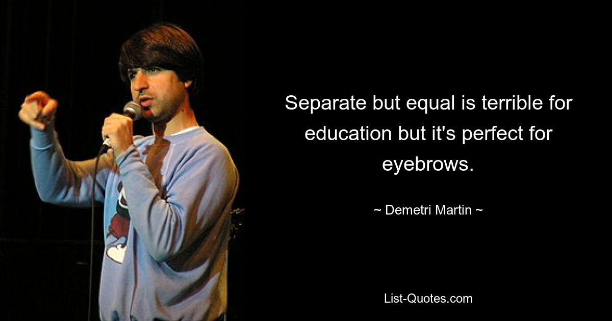 Separate but equal is terrible for education but it's perfect for eyebrows. — © Demetri Martin