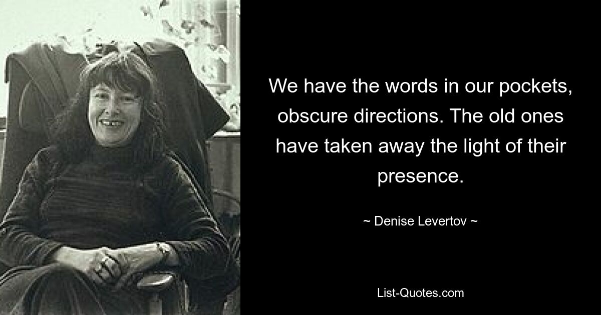 У нас в карманах слова, неясные указания. Старые забрали свет своего присутствия. — © Дениз Левертов