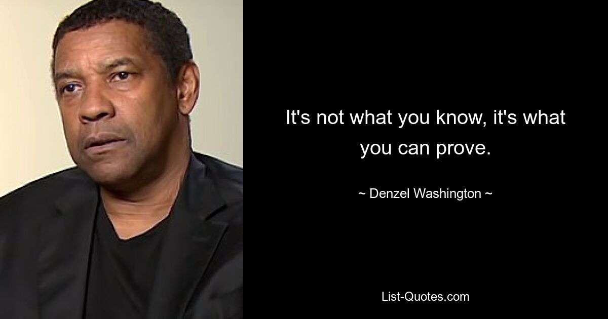 It's not what you know, it's what you can prove. — © Denzel Washington