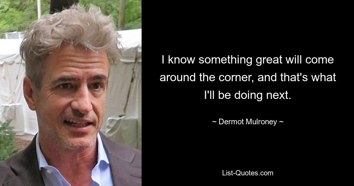 I know something great will come around the corner, and that's what I'll be doing next. — © Dermot Mulroney